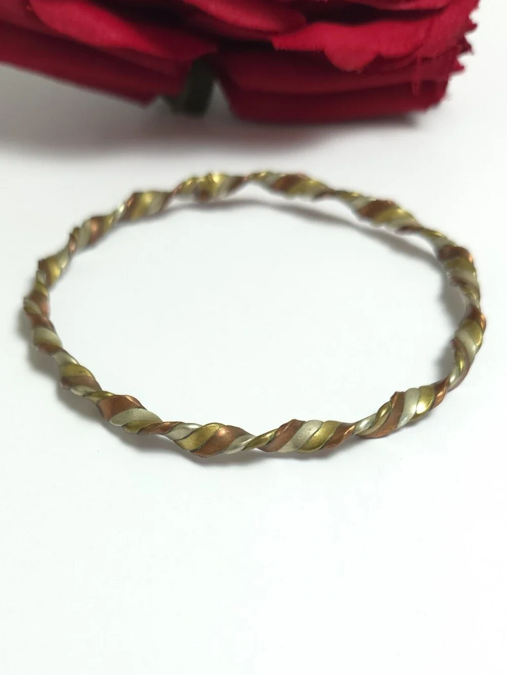 Vintage Copper Silver & Gold Twist Bangle Bracelet Multi Tone Unisex Bangle